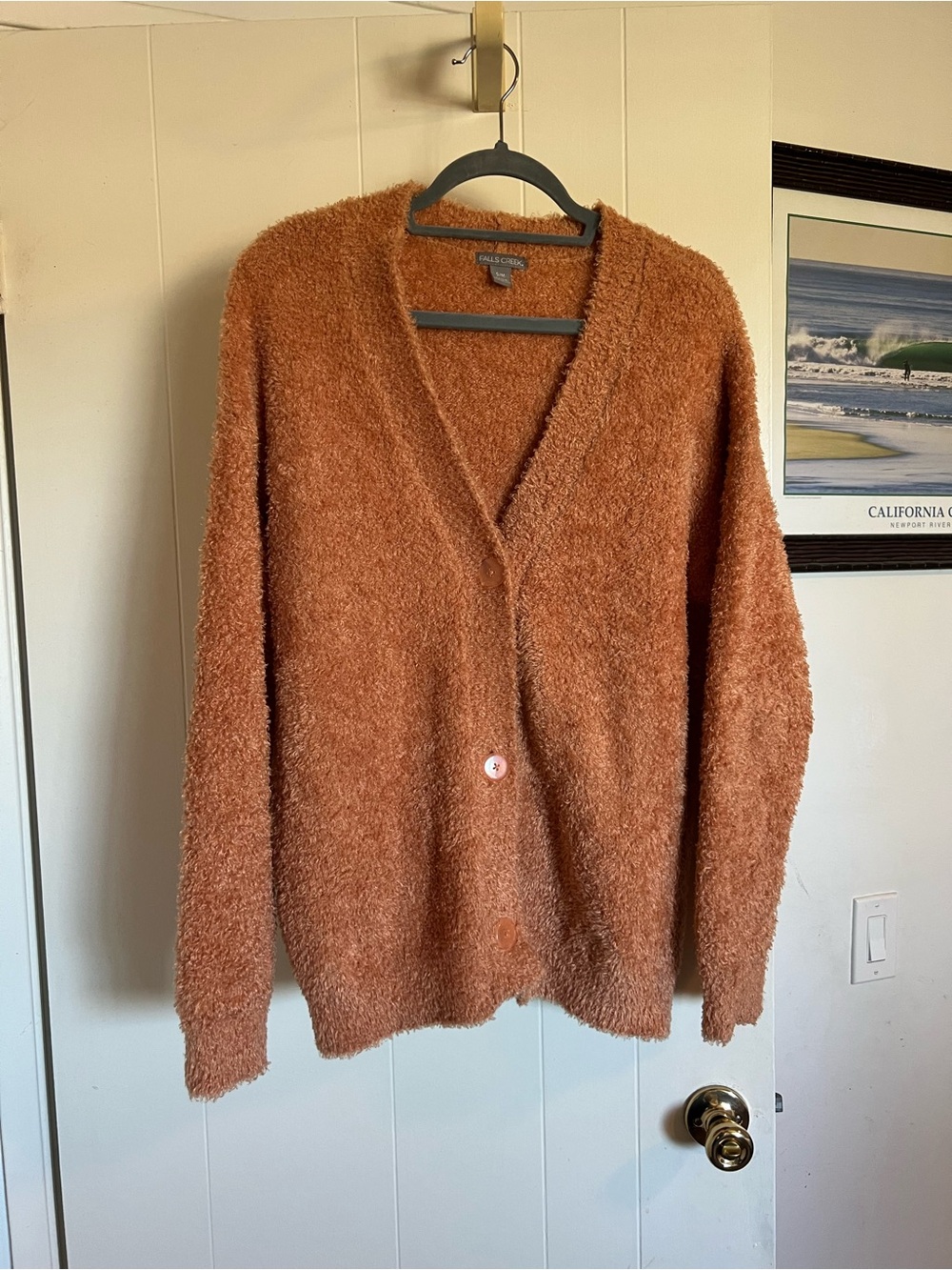 Falls Creek Fuzzy Rust Orange V-Neck Button Cardigan
